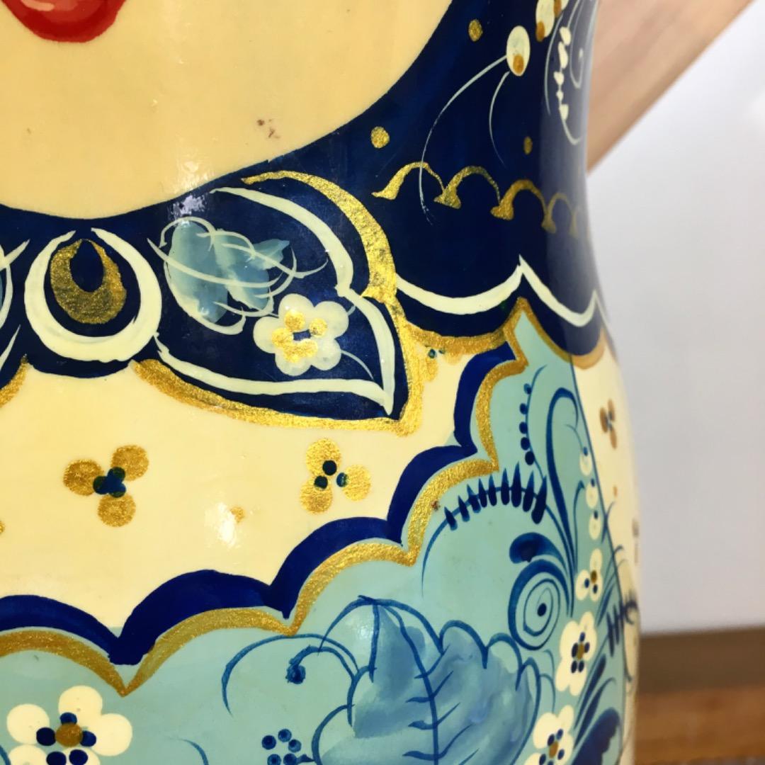 [美品] 希少 手描き青花柄 木製マトリョーシカ 表情違い30体揃い