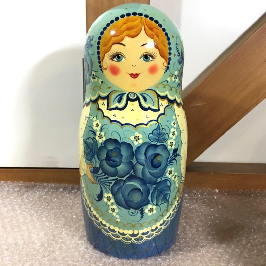 [美品] 希少 手描き青花柄 木製マトリョーシカ 表情違い30体揃い