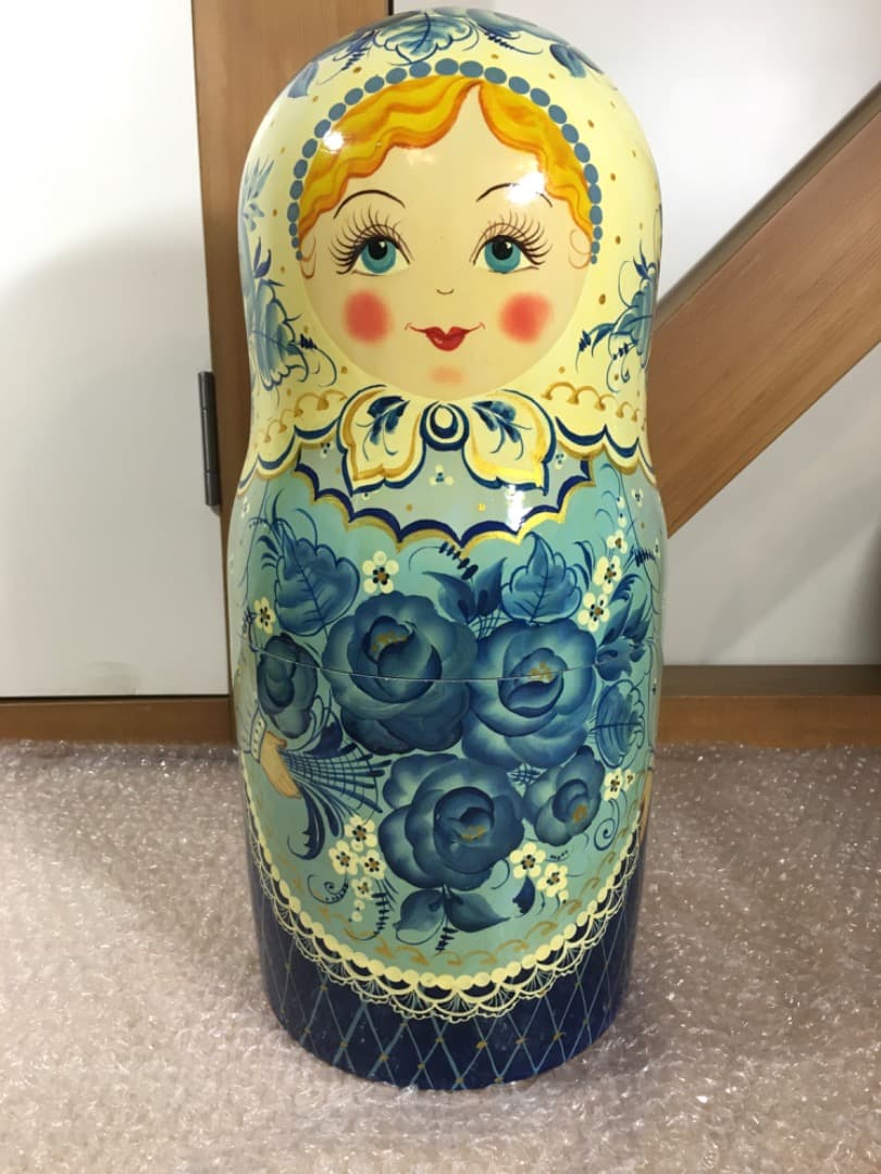 [美品] 希少 手描き青花柄 木製マトリョーシカ 表情違い30体揃い