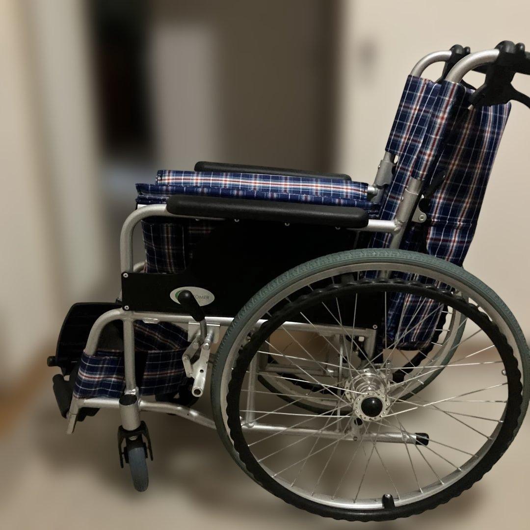 自走用車椅子 チェック柄（青系）