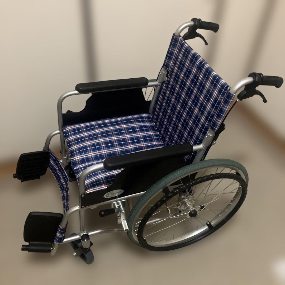 自走用車椅子 チェック柄（青系）