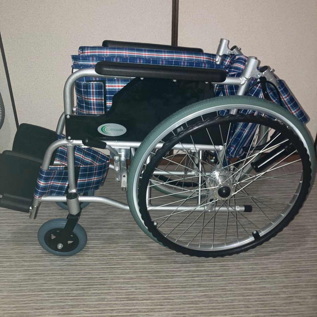 自走用車椅子 チェック柄（青系）