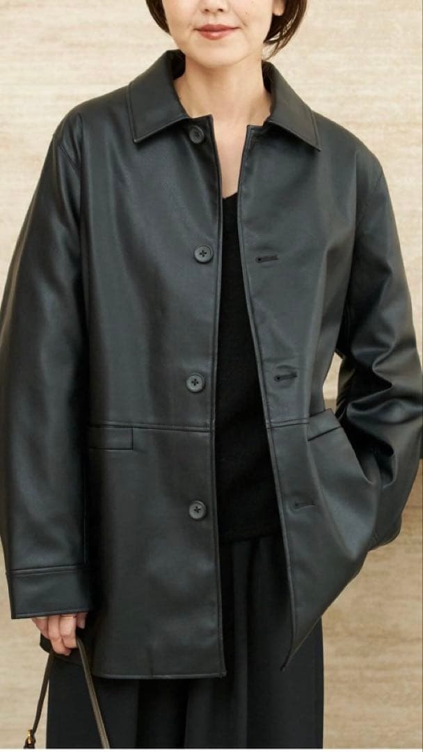 今期 Plage Leather Like Car コート ブラックJKサンプル