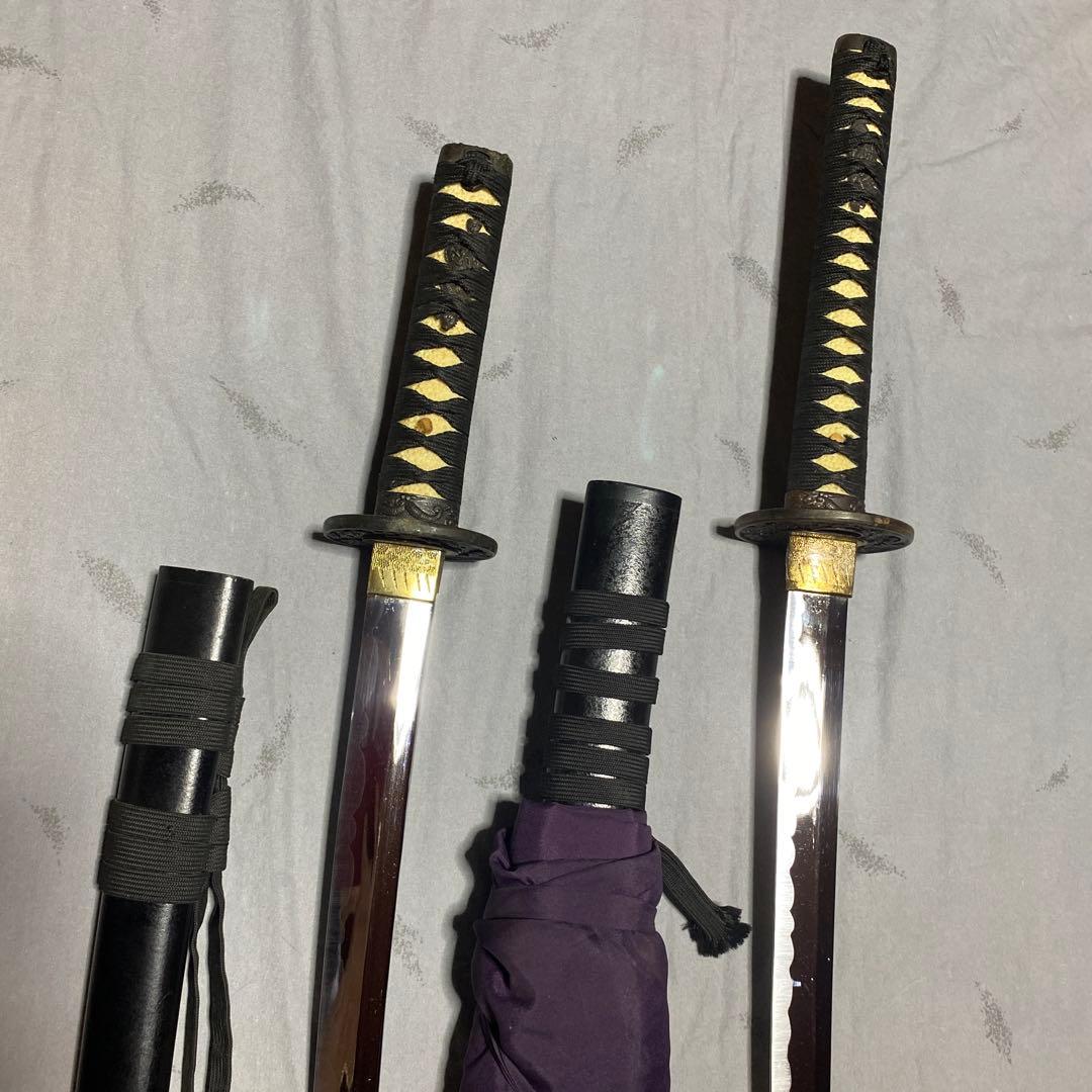 模造刀大(刀袋付)小2本 黒柄 雲龍楕円鍔 黒梨地鞘