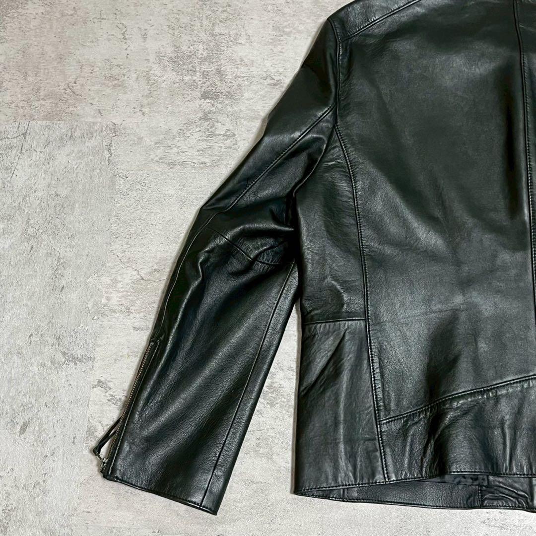 アンタイトル ラムレザー ノーカラー レザー ジャケット ブラック 42 羊革