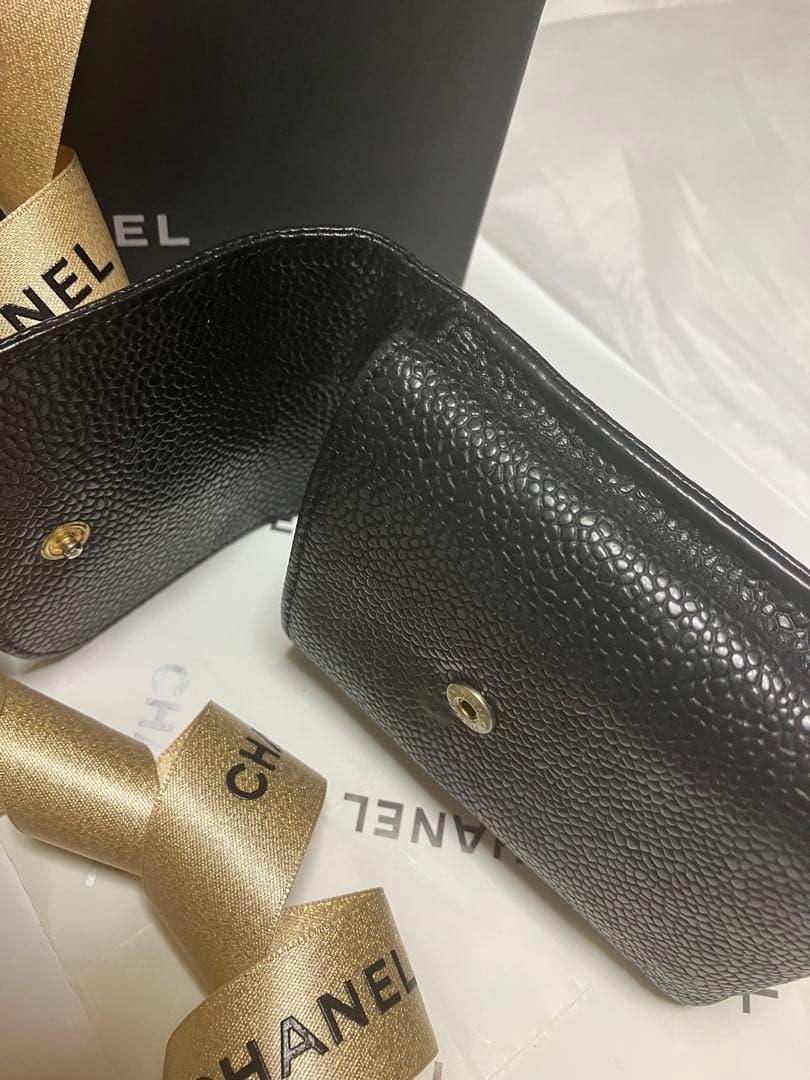 美品CHANEL キャビアスキン シガレットケース ブラック正規品 小物入正規品