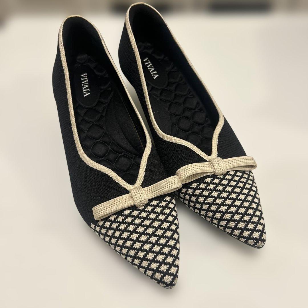 VIVAIA ポインテッドトゥ パンプス ブラック×ベージュ 39 ローヒール