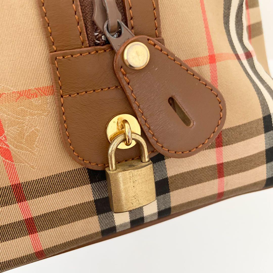 極美品　バーバリー　ボストンバッグ　シャドーホース　ノバチェック　PVC 南京錠