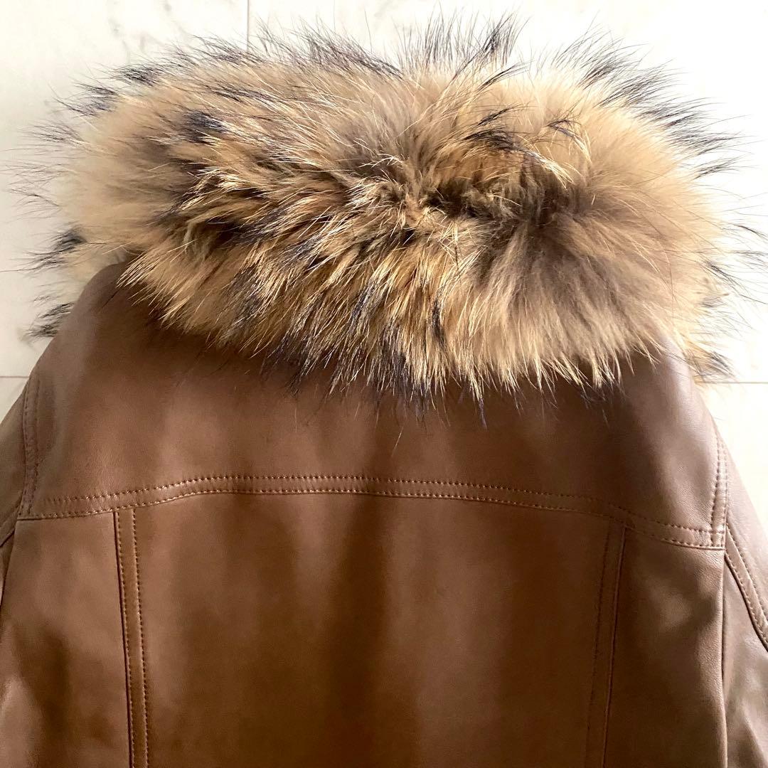 美品 モラビト 2wayラクーンファー襟 ラムレザージャケット ノーカラー 38