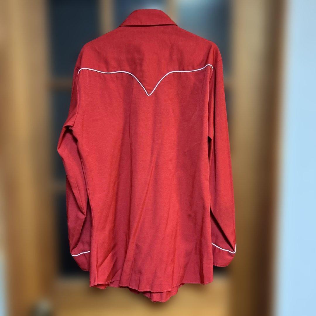 70's H BAR C ウエスタンシャツ　M レッド　刺繍