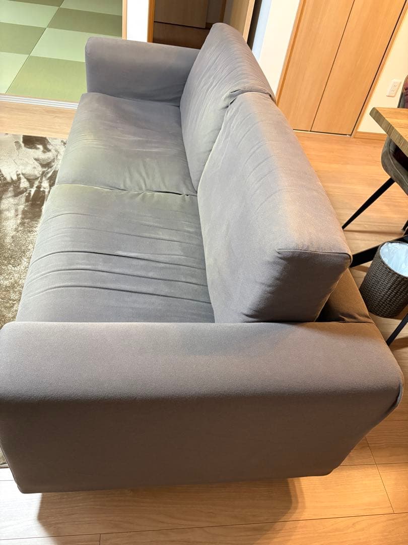 MUJIウレタンポケットコイルソファ 3S 脚セット洗いざらしの綿帆布 ブラウン