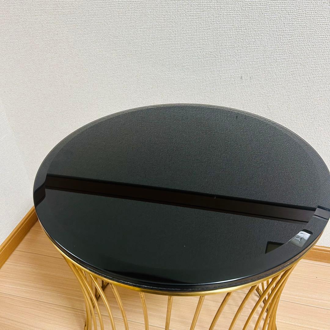 美品　関家具 ラウンド サイドテーブル ガラス天板 ブラス 螺旋 高級 テーブル