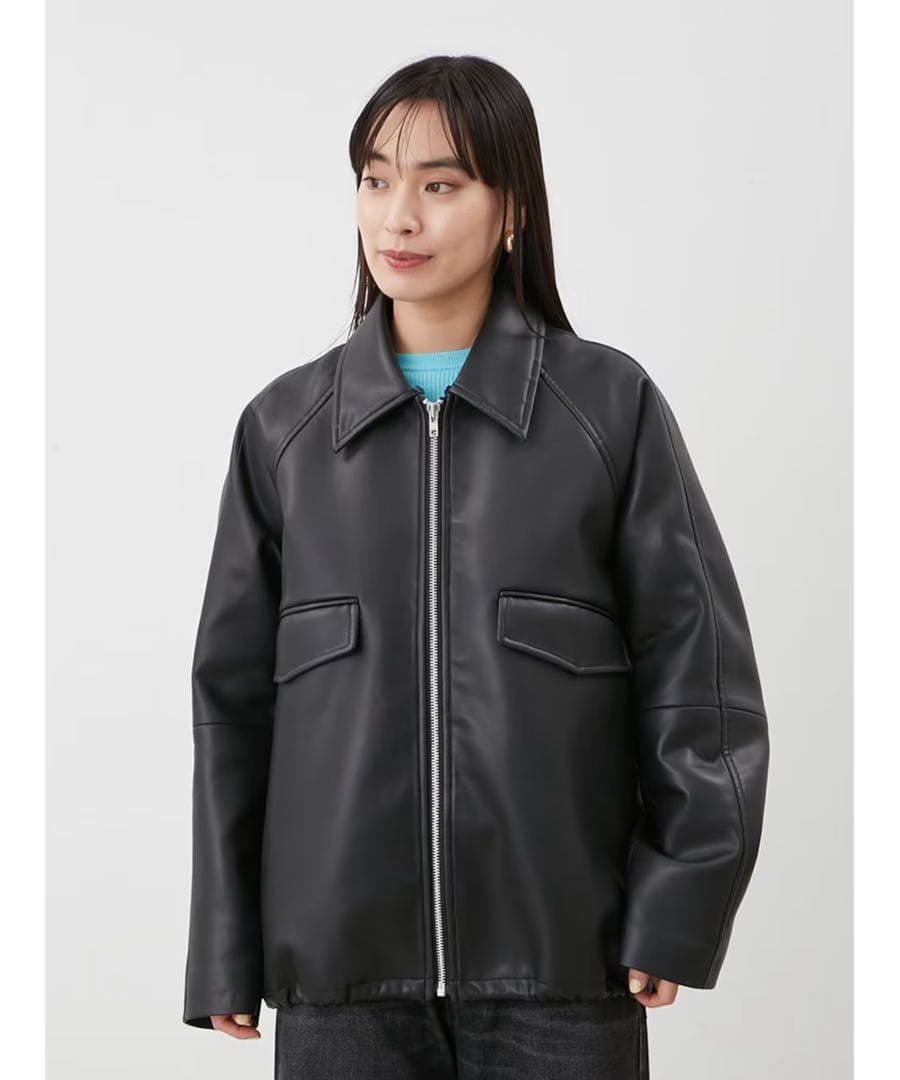 限定セール　ステンカラーフェイクレザーブルゾン　ミラオーウェン　ブラック　0