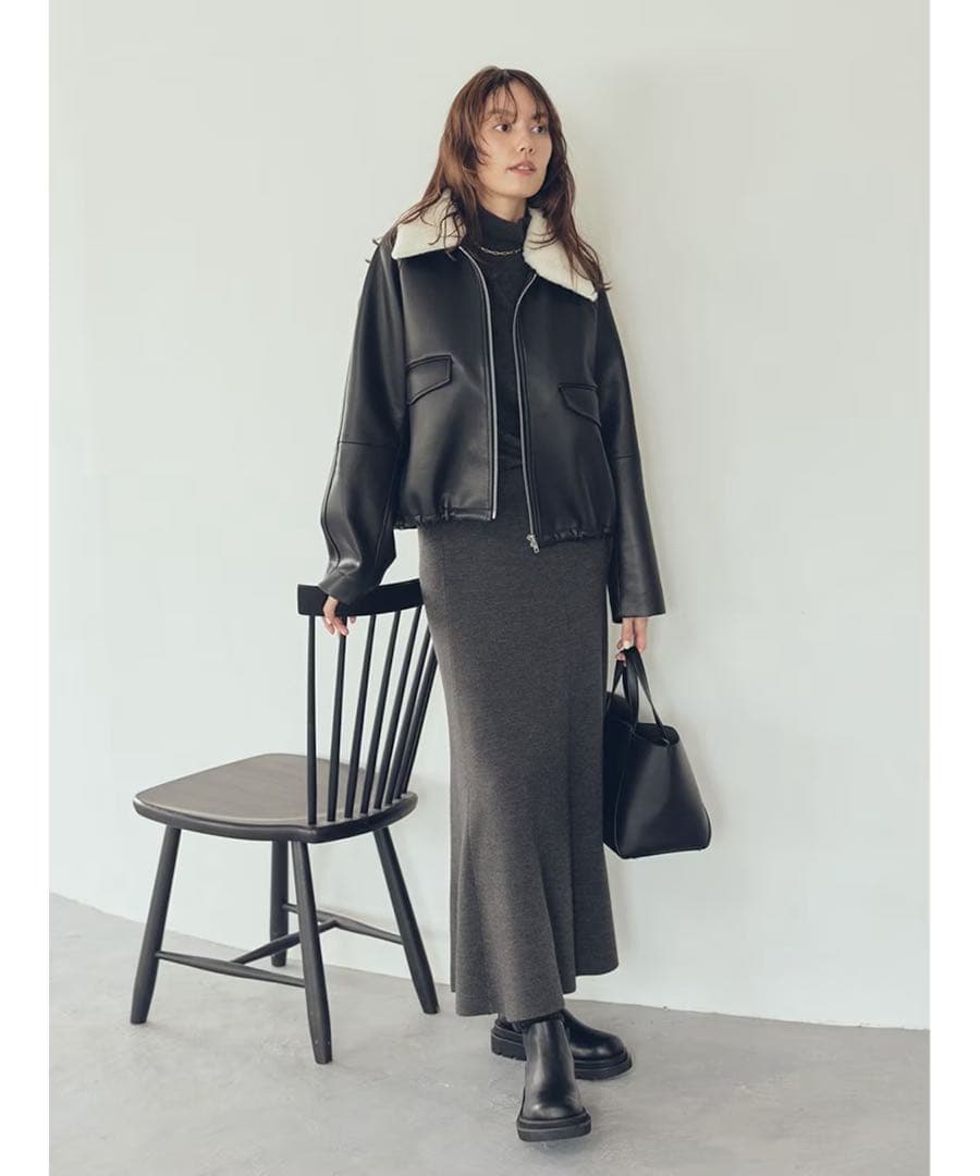 限定セール　ステンカラーフェイクレザーブルゾン　ミラオーウェン　ブラック　0