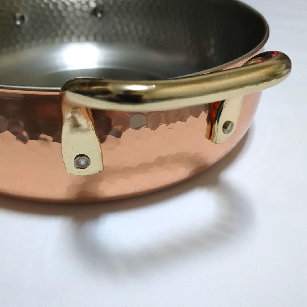【極美品】純銅製 燕三条 鈴木製作所 槌目 両手鍋 24cm 純銅輝
