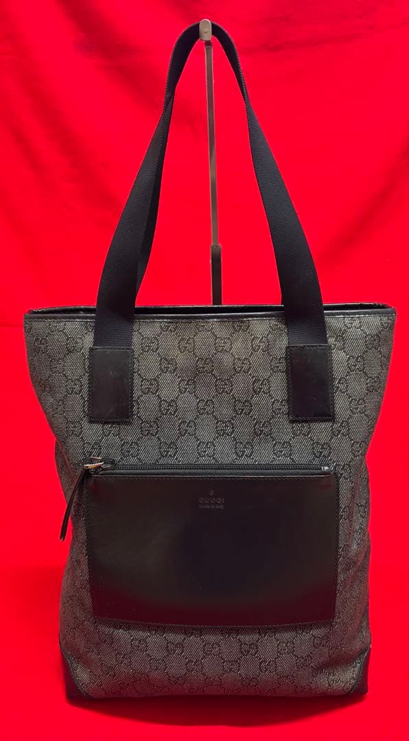 本物.美品　GUCCI グッチ　キャンバス×革　カバン　バッグ　黒　通勤通学