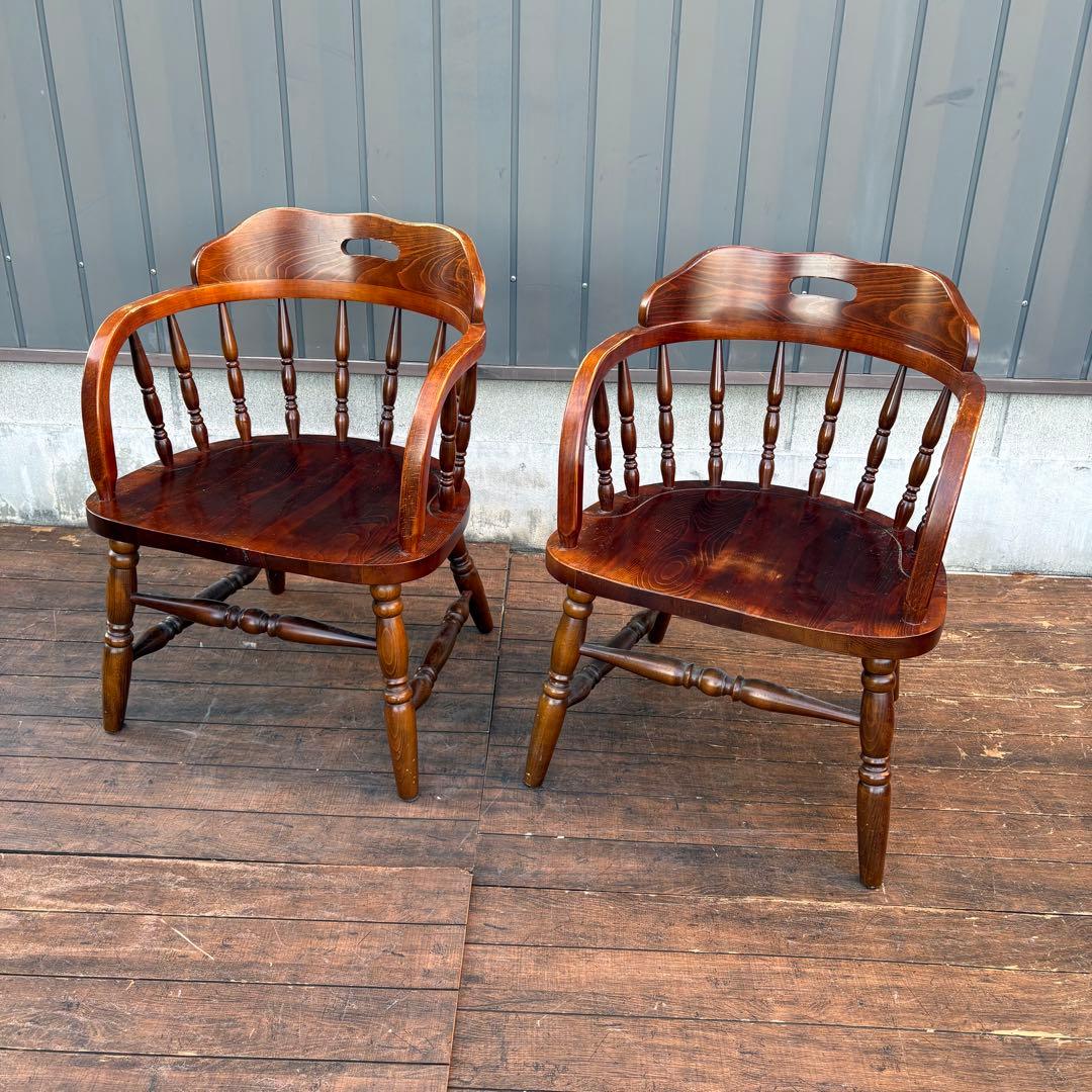 ①昭和レトロ 柏木工 KASHIWA ウィンザーチェア 木製 椅子 アンティーク