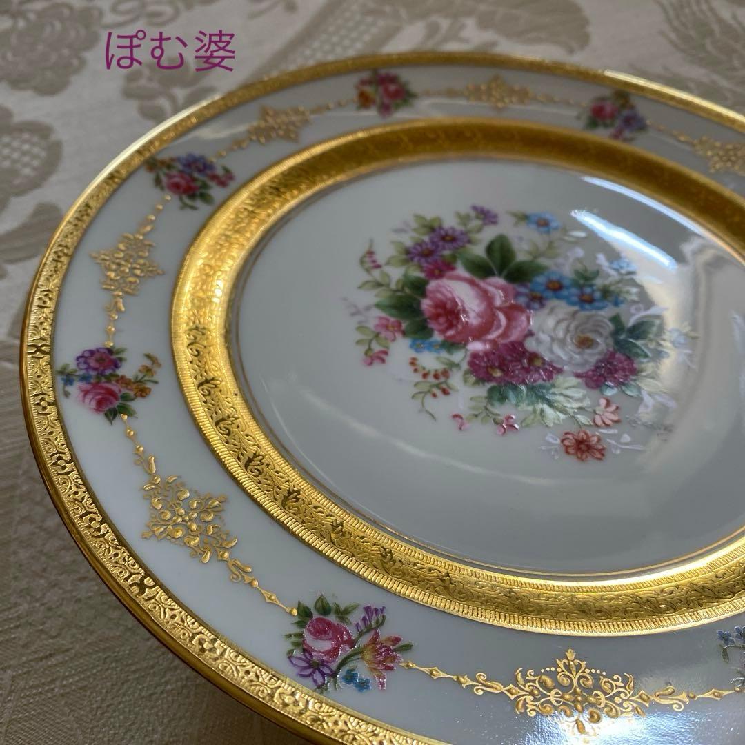 【アレンフェルト／リモージュ】金彩 金盛 手描き／花と金彩のプレート ④