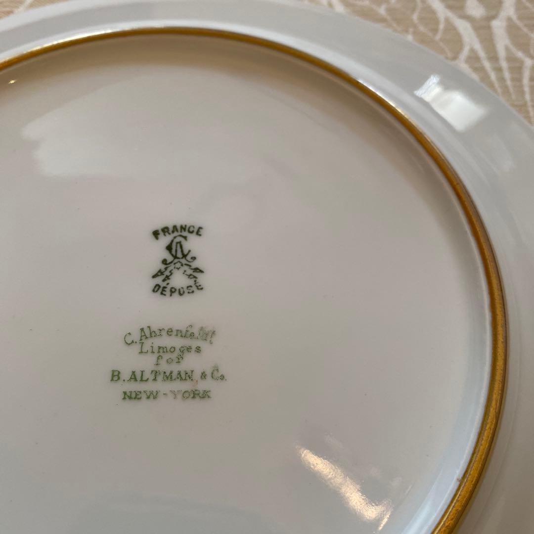 【アレンフェルト／リモージュ】金彩 金盛 手描き／花と金彩のプレート ④