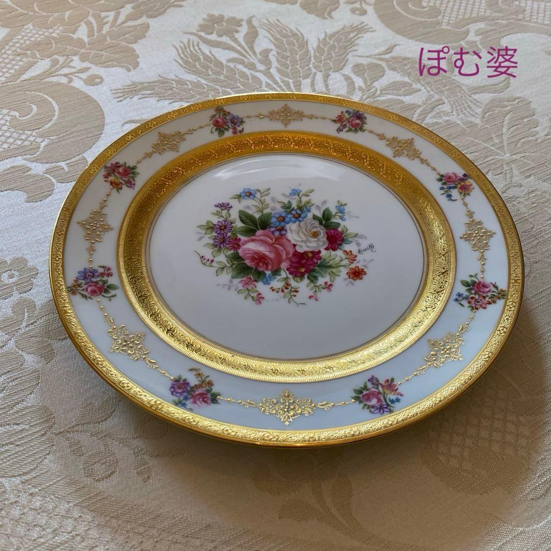 【アレンフェルト／リモージュ】金彩 金盛 手描き／花と金彩のプレート ④