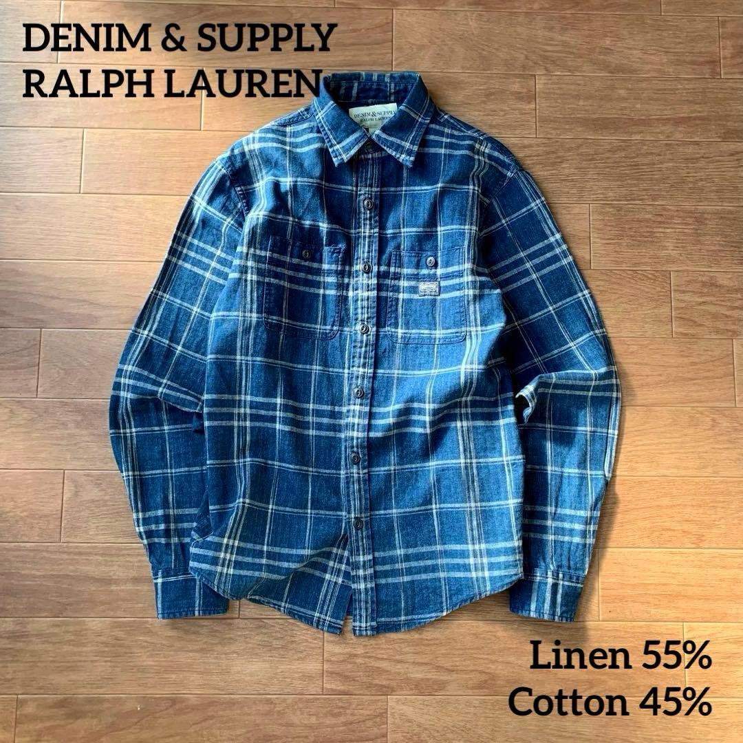 D&S ラルフローレン コットンリネン インディゴ ワークシャツ 猫目ボタン