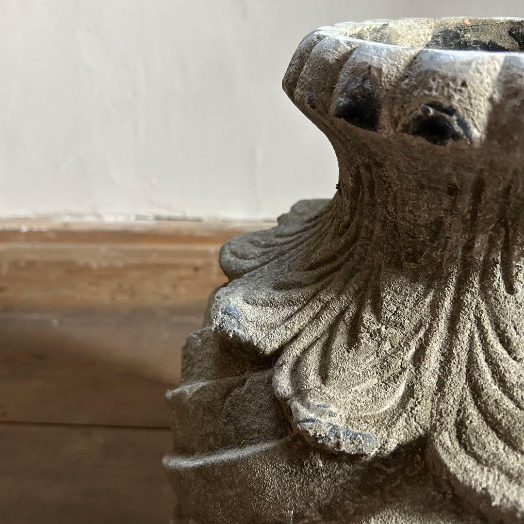 フランスアンティーク 花器 鉢植え 大型ストーンポット 螺旋模様　高さ47.5