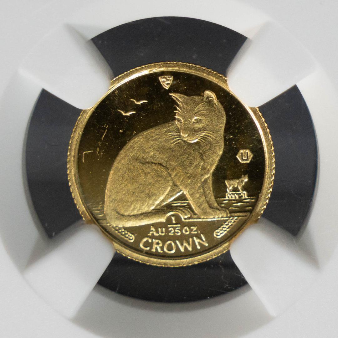 1990 マン島 クラウン キャット金貨 NGC MS67 1/25 エリザベス