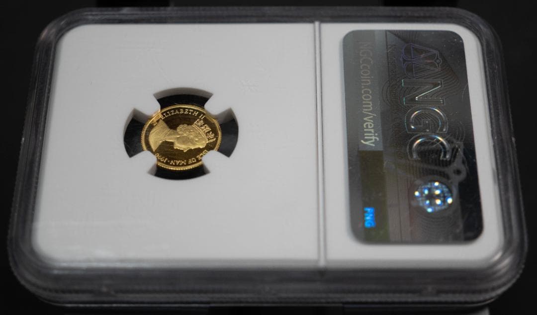 1990 マン島 クラウン キャット金貨 NGC MS67 1/25 エリザベス