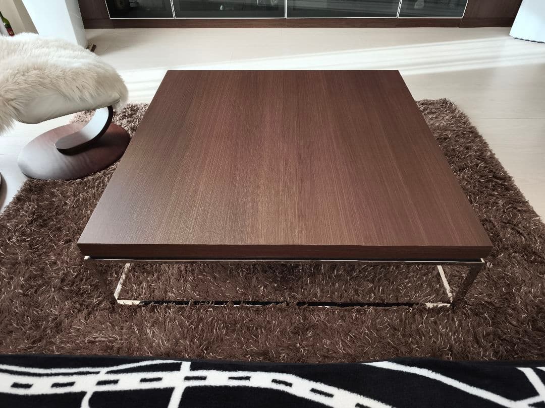 木製天板×ステンレス足 ダークブラウン 正方形センターテーブル　ローテーブル