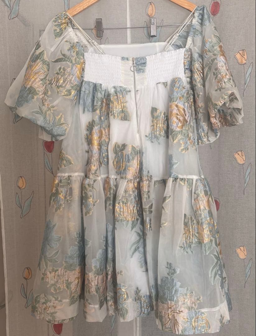 ワンピース POPPY GOLD JACQUARD PUFF MINI DRESS