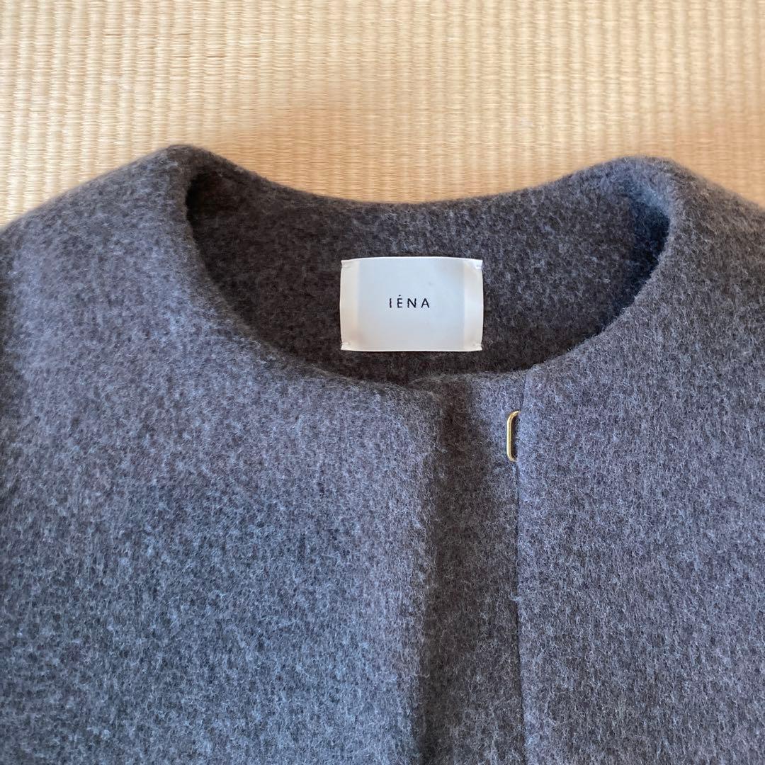 IENA ラムウール　ノーカラーコート　グレー