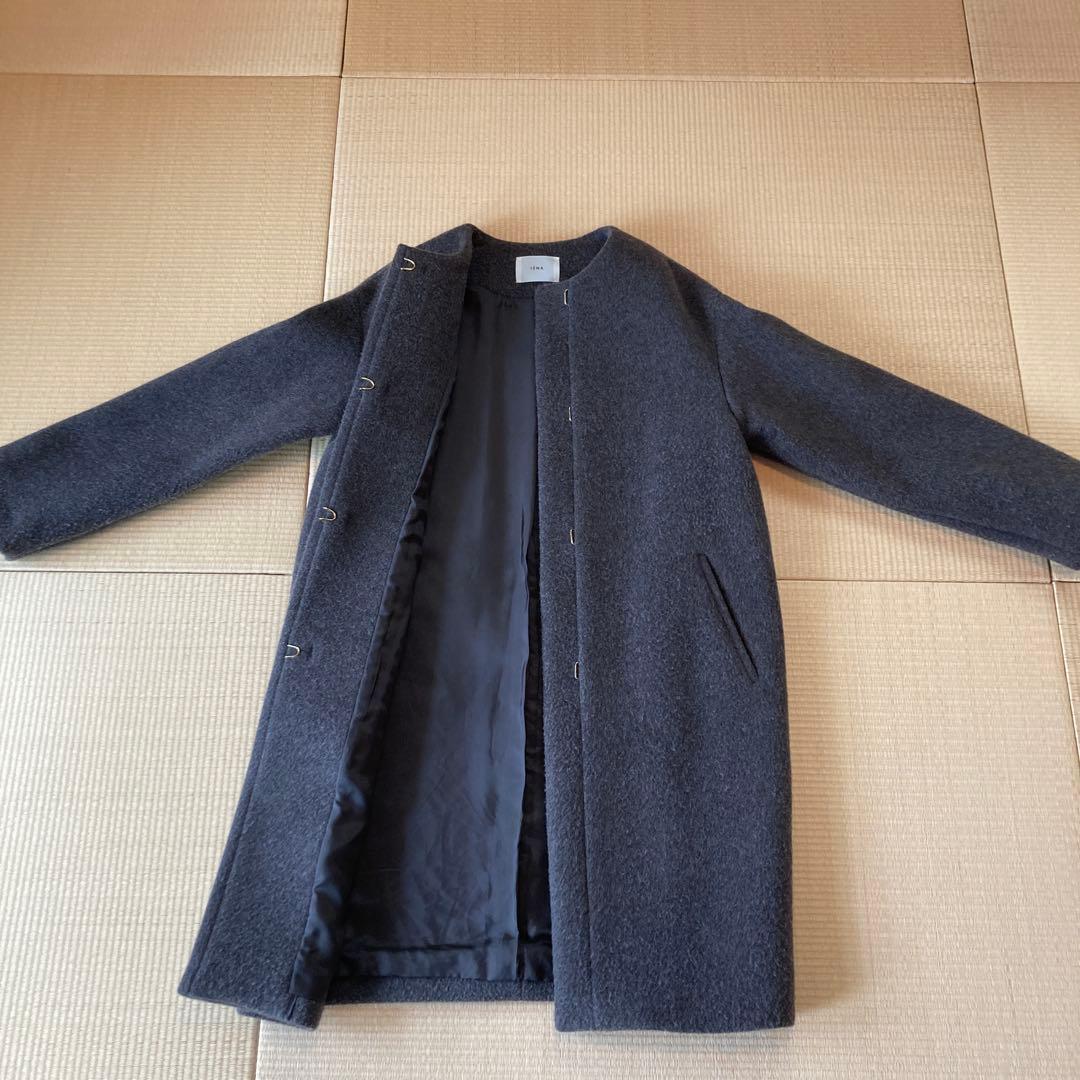 IENA ラムウール　ノーカラーコート　グレー