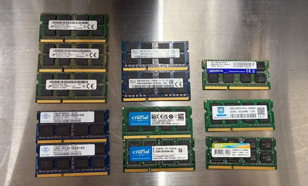 し*ん様 Micron他 メモリ 8GB 12枚 計96GB DDR3L ノート