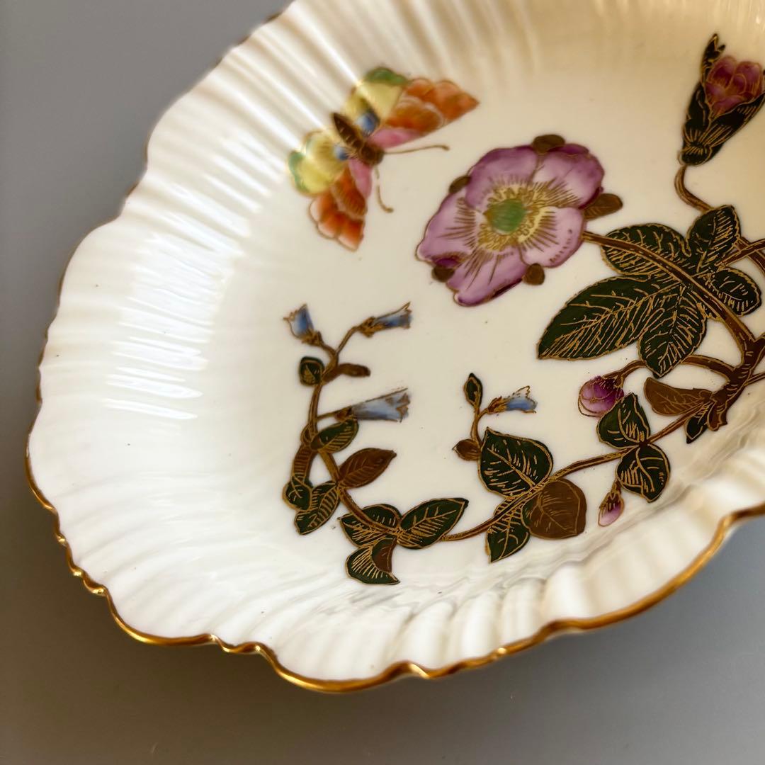 英国製アンティーク　1880年代　ロイヤルウースター　野薔薇と蝶⚫︎特注品・稀少品