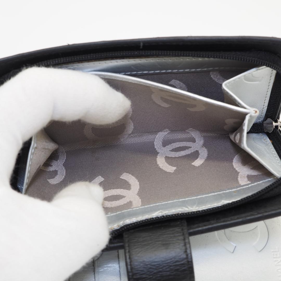 CHANEL シャネル カンボンライン ミドル 2つ折り財布 黒×シルバー