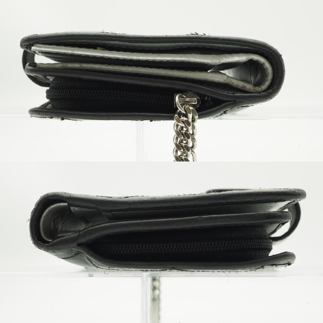 CHANEL シャネル カンボンライン ミドル 2つ折り財布 黒×シルバー