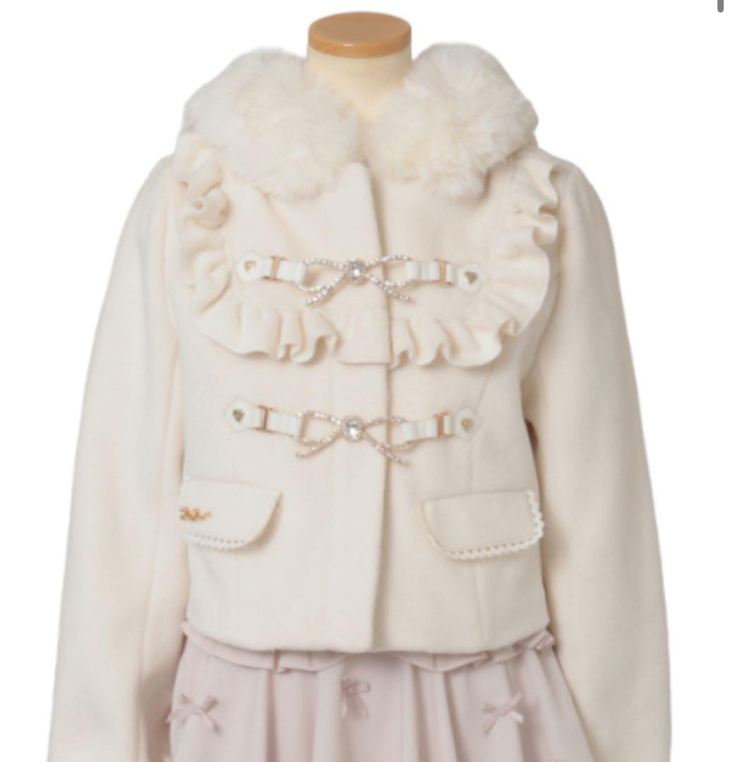 LIZLISA リズリサ ビジューリボンショートフードコート ホワイト