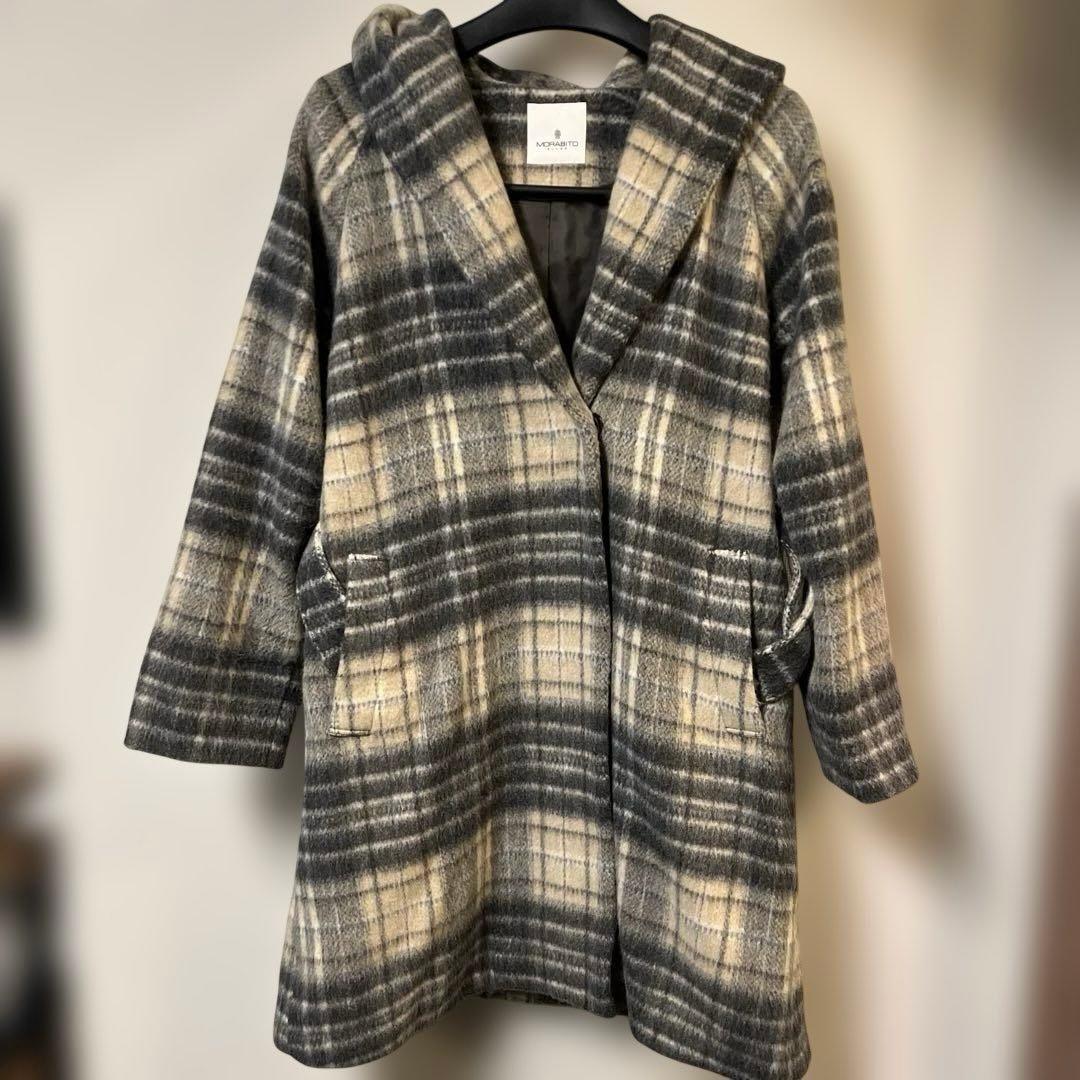 【超美品】MORABITO BLANC グレー系チェックロングコート