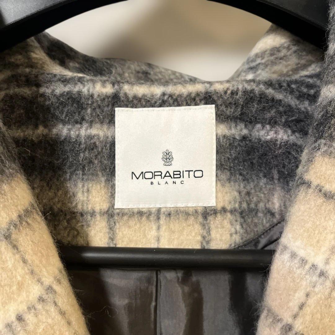 【超美品】MORABITO BLANC グレー系チェックロングコート