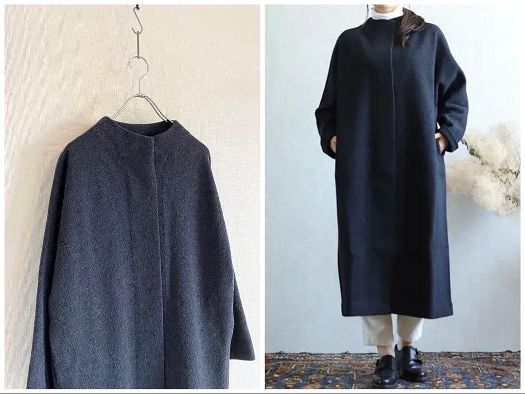 美品 evam eva press wool long coat 1 チャコール