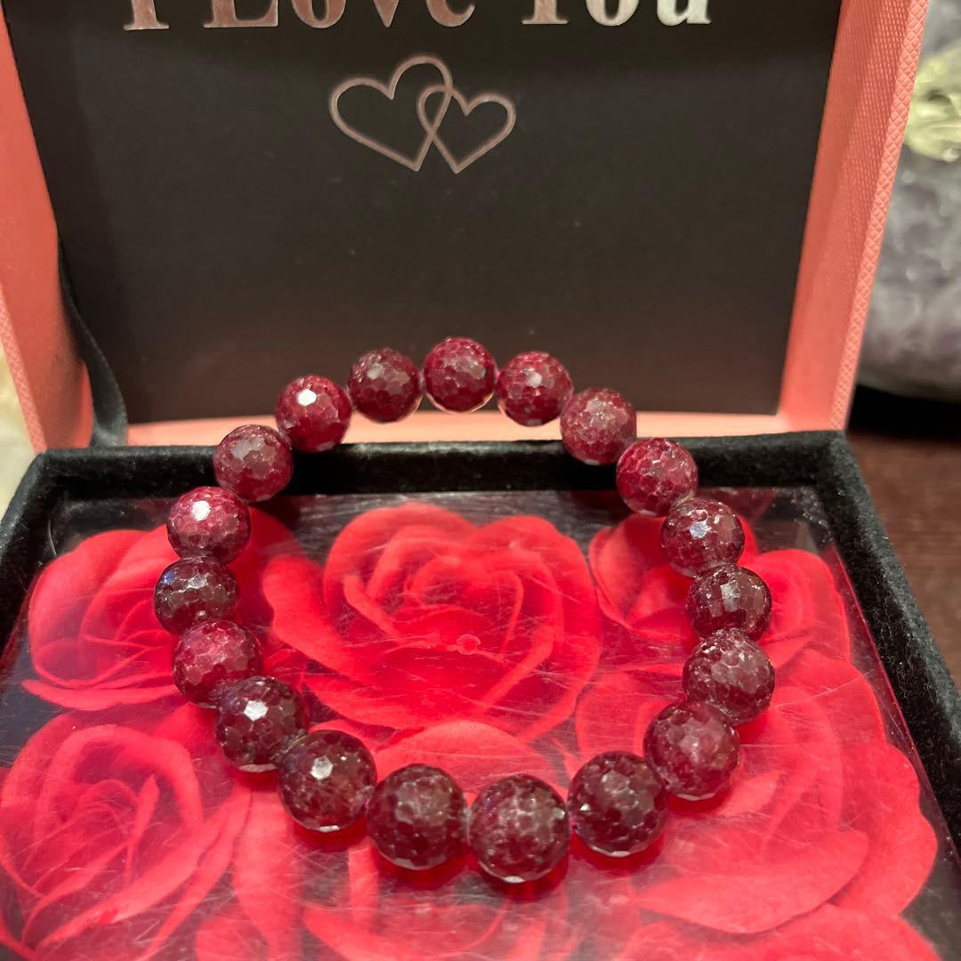 天然石ブレスレット　ルビー　ミラーボールカット