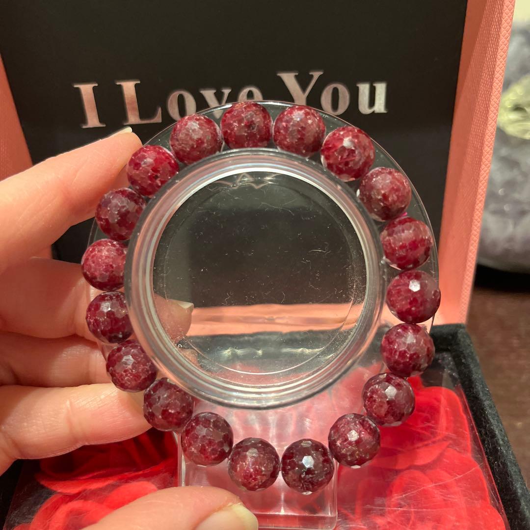 天然石ブレスレット　ルビー　ミラーボールカット