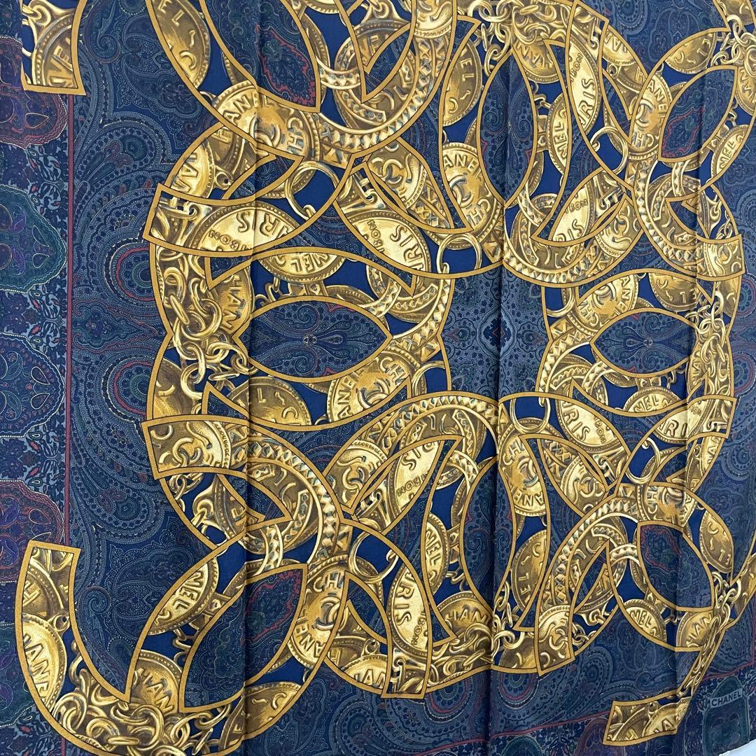 CHANEL シャネル ココマーク ペイズリー チェーン 総柄 シルクスカーフ