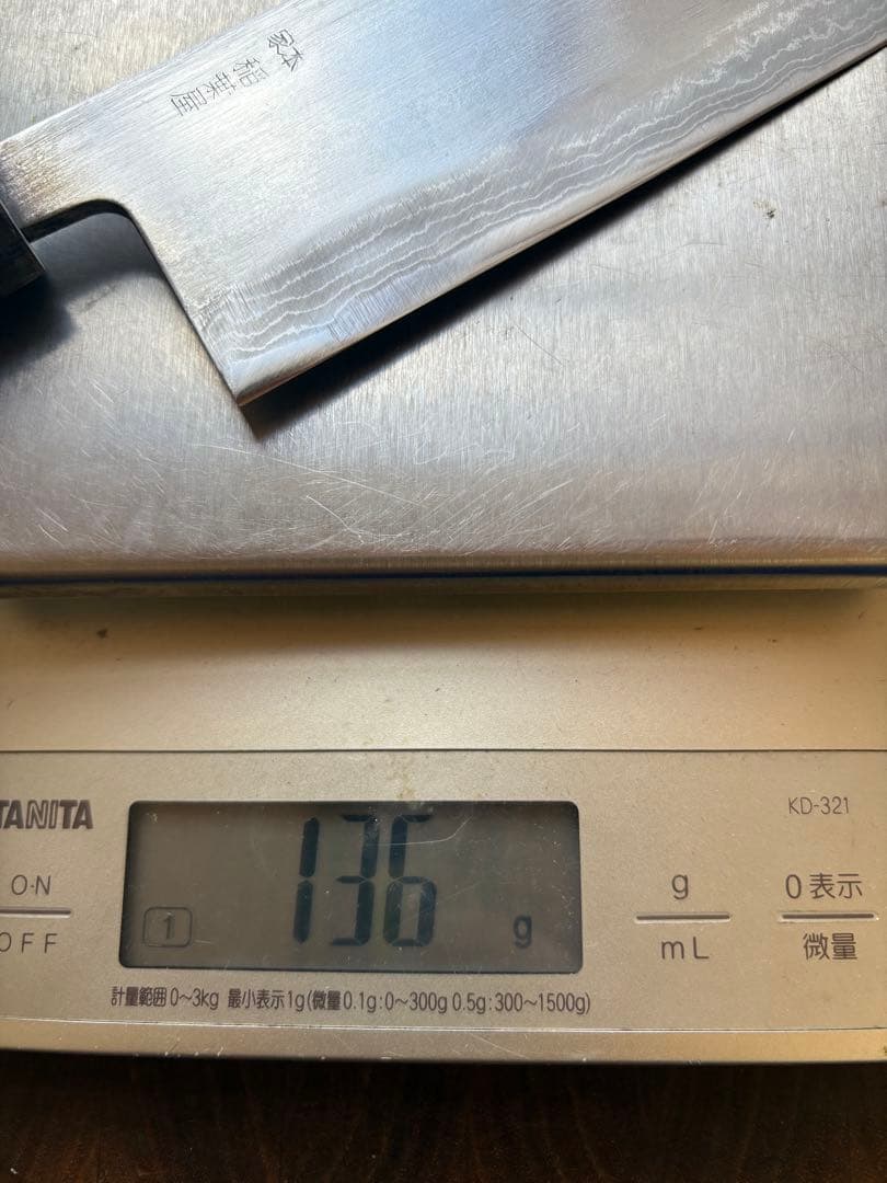 本家　稲葉屋　ダマスカス　墨流し　菜切　165mm 包丁　和包丁　白鋼　水牛朴柄