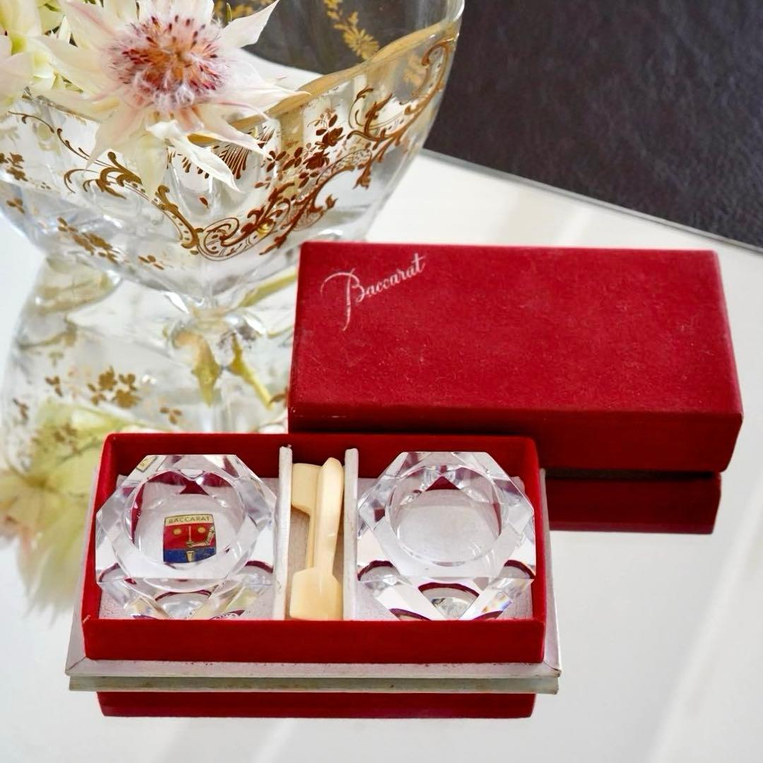 美品★オールドバカラ キャメル ソルトスプーン付 ソルト＆ペッパー 塩・胡椒入れ