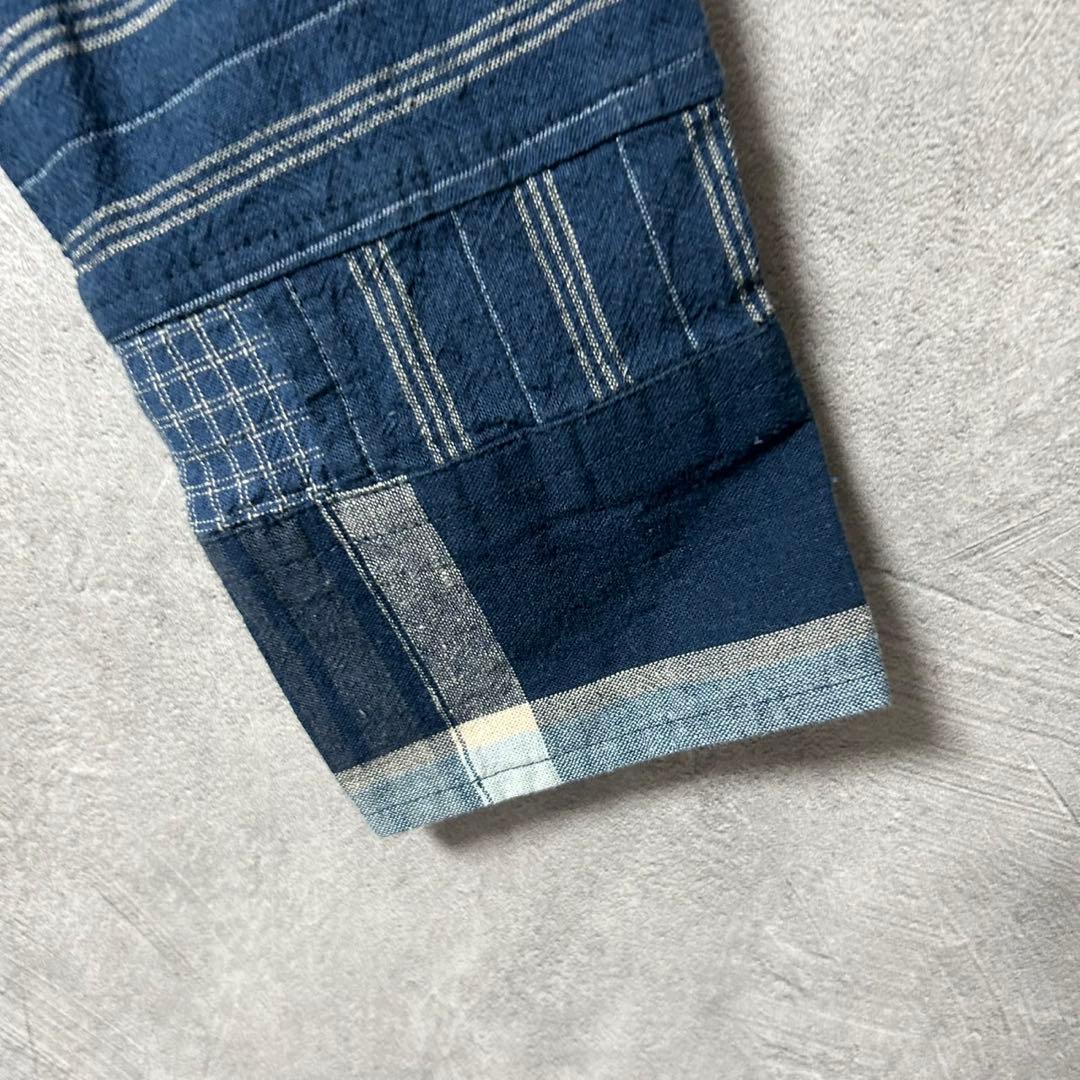 新品 ローレンラルフローレン 綿 麻 チェック柄 長袖 シャツ パッチワーク S