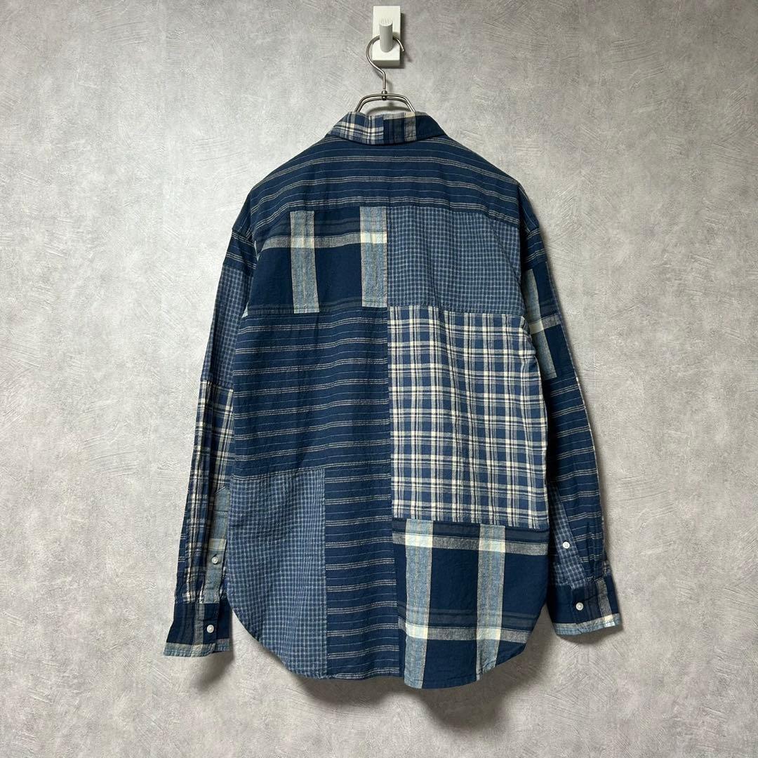 新品 ローレンラルフローレン 綿 麻 チェック柄 長袖 シャツ パッチワーク S