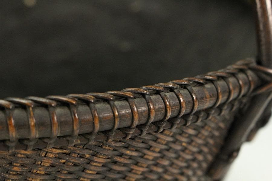 茶道具 唐物 竹網 籠 炭斗 手付 時代物(K-YC464)