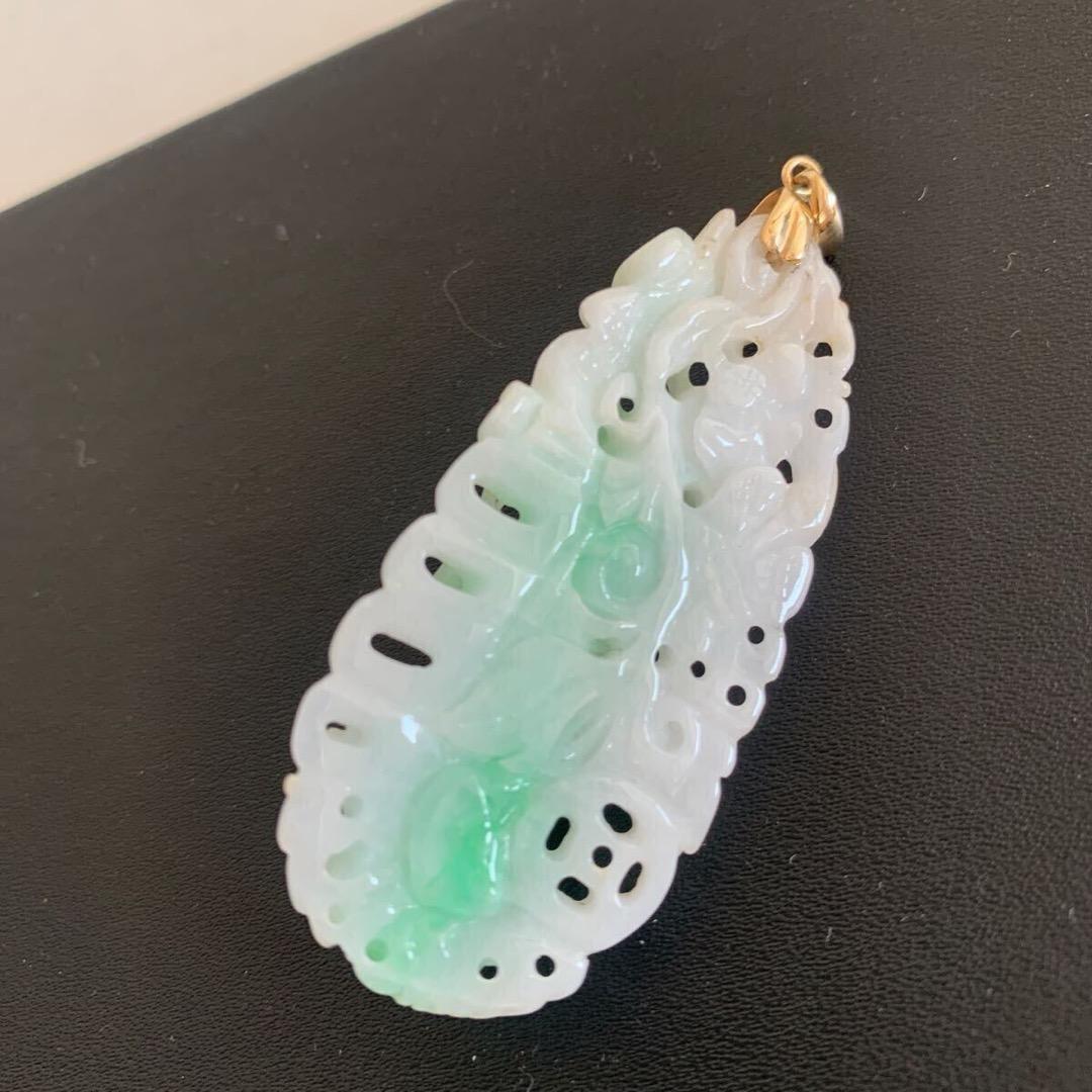 特大極上細密彫刻 k18刻印 翡翠 ペンダントトップ 15.8g ひすい