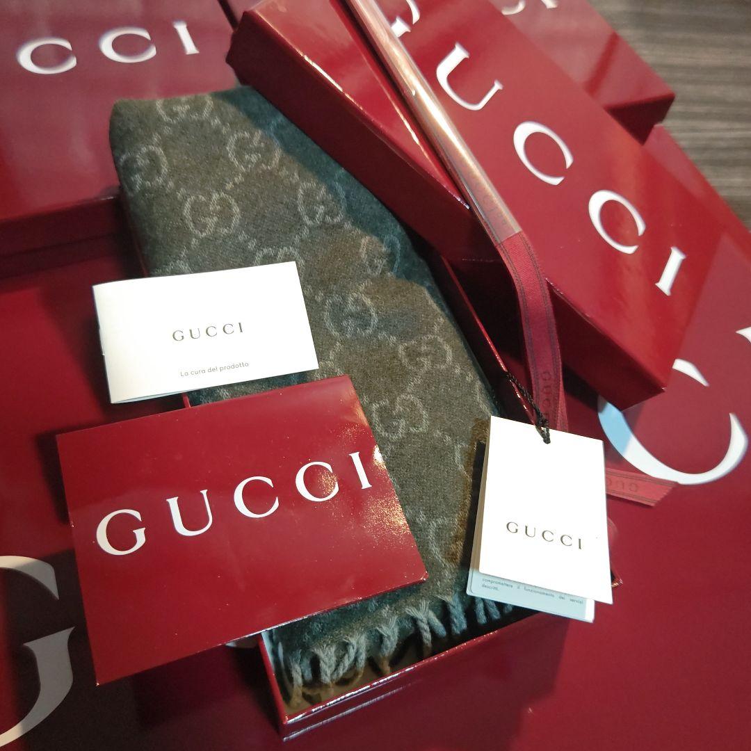 ❤極美品箱付き❤GUCCI マフラー ストール スカーフ❤カシミア❤グリーン❤